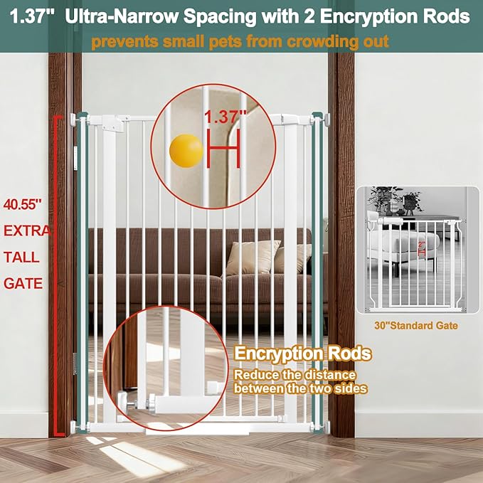 AiWMGL 40.55" Tall, 61.61-69.48 Inch Wide, 1.37" Ultra Narrow Spacing Dog Pet Baby Gate Indoor for Doorway Hallway, Pressure Mounted 62 63 64 65 66 67 68 69 Inches Wide
