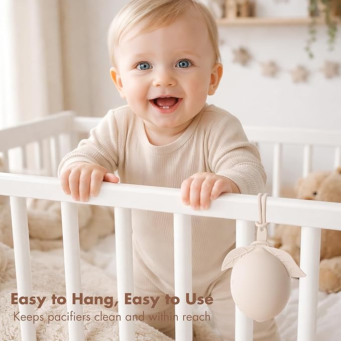Silicone Pacifier Holder Case Binky Holder Baby Pacifier Case for Boys Girls Portable Silicone Paci Storage Pouch for Newborns 3 Pack-Ivory+Sage+Brown