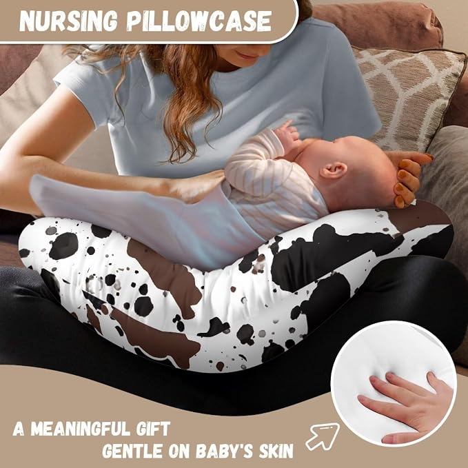 Breastfeeding Pillow Cover with Black Brown Cow Stripes Print Baby Breastfeeding Slipcover Infant Newborn Nursery Bottle Pillowcase Easy to Use and Dustptoof