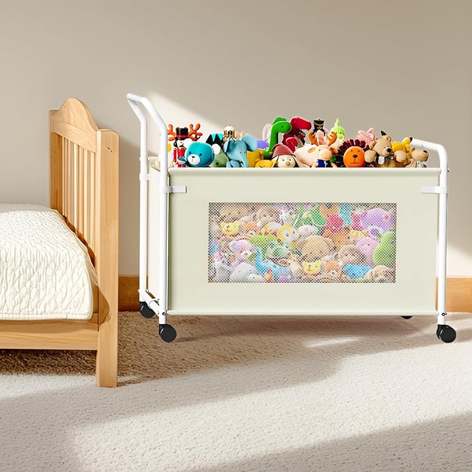 KEEGH Extra Large Toy Box for Kids with 360° Rotating Wheels, Heavy Duty Toy Chest for Boys and Girls, Toy Storage Organizer for Kids, Toy Bins for Living Room, Nursery, Bedroom (Beige)