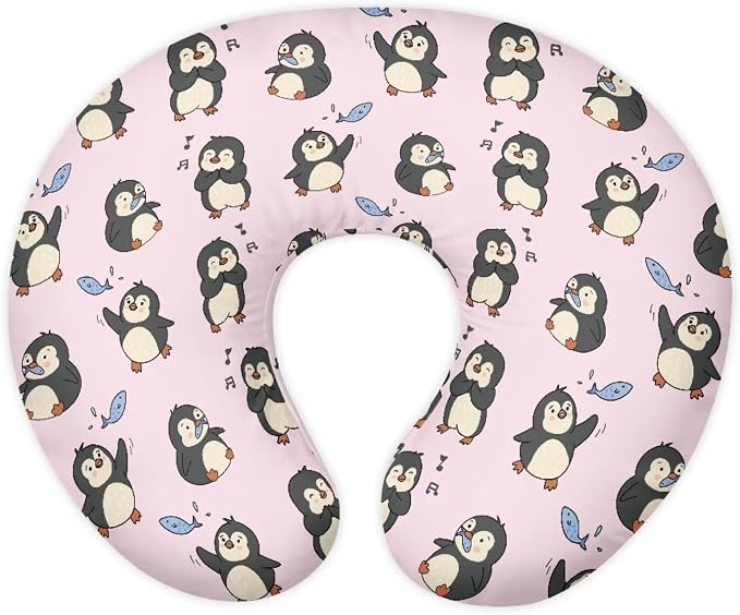 Music Penguin Nursing Pillow Cover Breastfeeding Pillow Covers for Breastfeeding Mom Hidden Zipper Design U-Shaped Pillow Covers Soft and Skin-Friendly