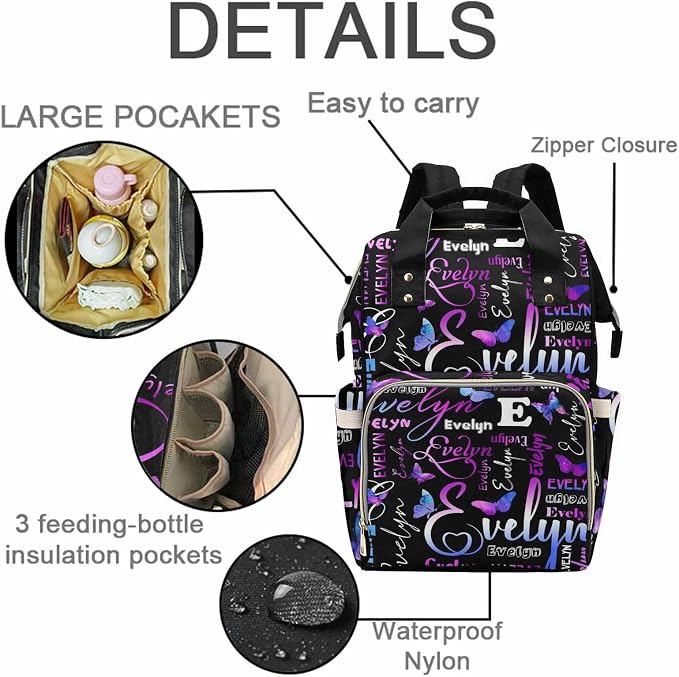M YESCUSTOM Custom Diaper Bag Backpack for Girls Boys Large Capacity with Pockets Personalized Baby Diaper Bags for Mom Waterproof Nappy Baby Bag with Name Mothers Day Gift Black Red Heart
