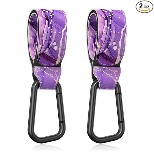 Baby Stroller Hooks for Hanging Bags, Universal Stroller Clips Accessories, Mommy Hook for Diaper Bag, Shopping Cart, Purse, Backpack - 2 Pack, Purple Marble