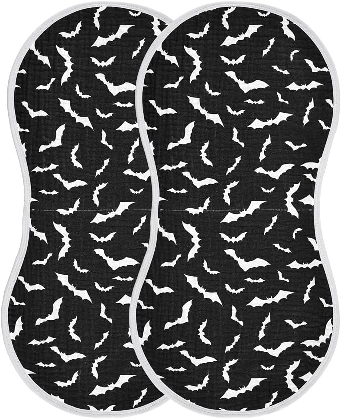 Halloween Bats Muslin Burp Cloths for Baby Boys and Girls - 2-Pack Ultra Absorbent Muslin Washcloths, Newborn Towel, Milk Spit Up Rags, Burp Cloth Bibs, 22 x 11 Inch