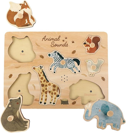 Freniland Wooden Animal Sound Puzzle for Toddlers 1-3, Montessori Farm Toy with Real Sounds, Early Learning Toy, for Boys Girls 18 Months+
