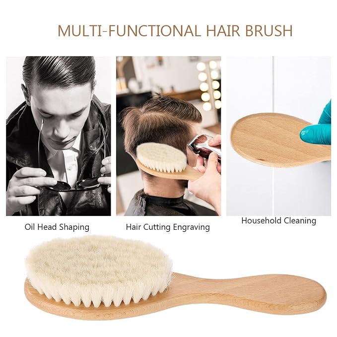 Soft Goat Hair Brush for Men or Women - Beard and Hair Cleaning Brush for Home Use, Styling or Detangling, Ideal for Curly Hair and Blow Drying