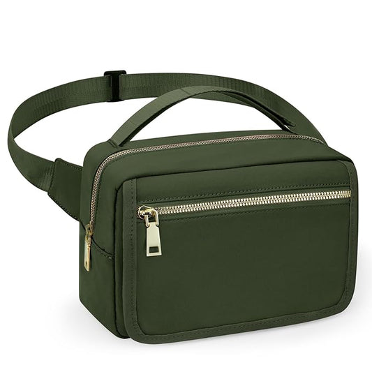printe Small Diaper Bag with Portable Changing Pad, Crossbody Diaper Pack with Wipes Pocket, Women Waist Bag for Travel Stroller, Olive Green