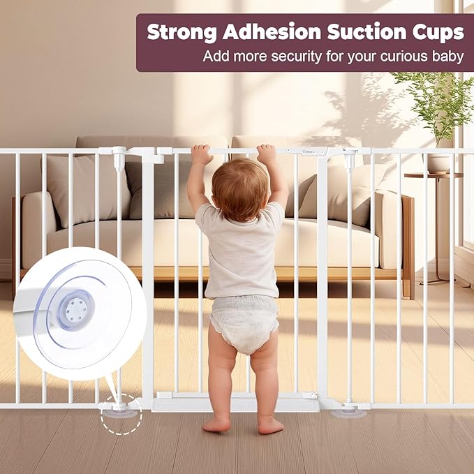 144" Extra Wide Baby Gate with Door, Configurable 6 Panels Baby Fence, Fireplace Gate with Anti-Trip Pedal, Family Essentials Safety Gate for Child Dogs Pets, 28'' Tall White