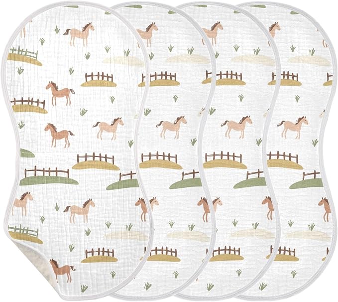 vvfelixl Baby Burp Cloths Cute Horses Fences Baby Newborn Cotton Burping Cloths Set Babys Washcloths 4 Pack