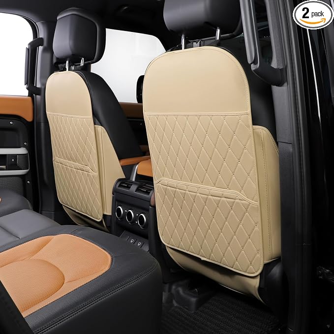 TAIKOO Seat Back Protector + Large Capacity Pocket Storage Organizer,Preventing The Impact of Children Stepping on The Seat Backrest (Style A-Beige)