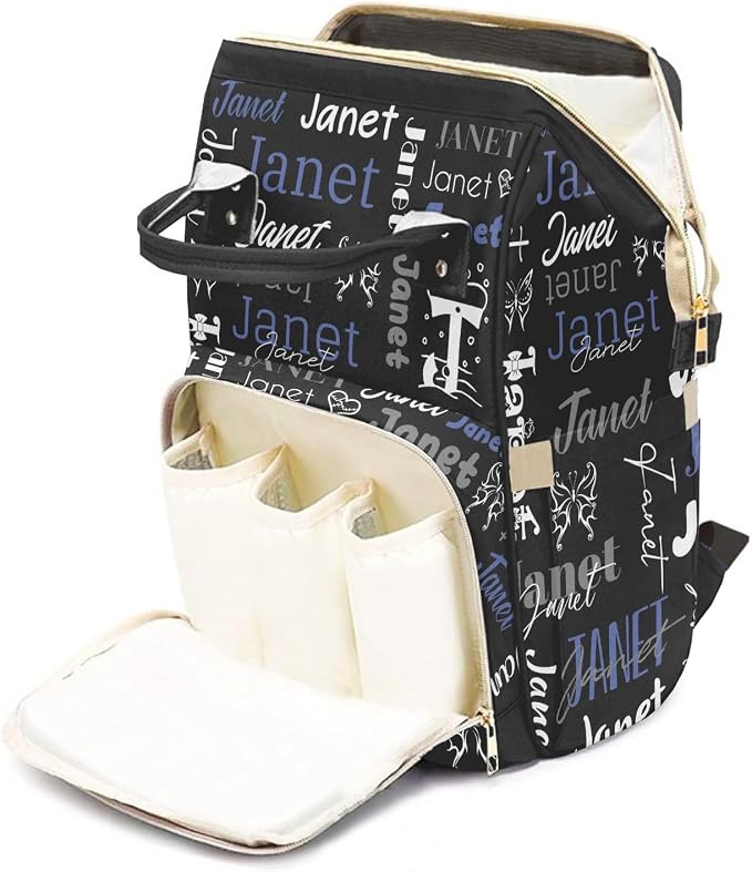 Custom Diaper Bag with Name Personalized Multifunctional Mommy Backpack for Daughter Granddaughter, Black Daypack Bag for Travel