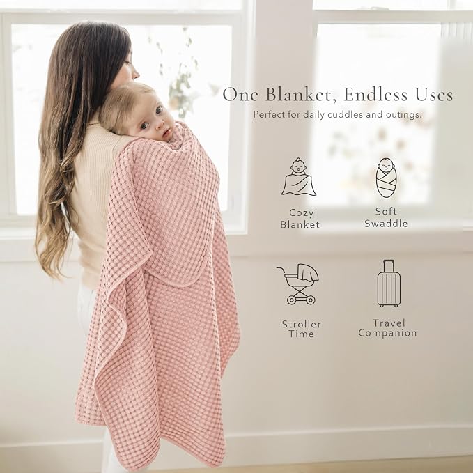 Konssy Waffle Baby Blanket - Soft & Cozy Nursery Swaddle Blanket, Lightweight Toddler Throw for Boys & Girls, Ideal for Wrapping(Pink)