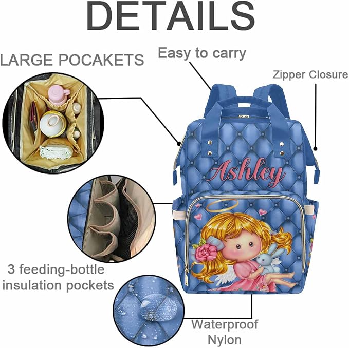 M YESCUSTOM Custom Name Diaper Bag Backpack Personalized Mommy Backpack for Women Customized Multifunctional Waterproof Casual Daypack Bag