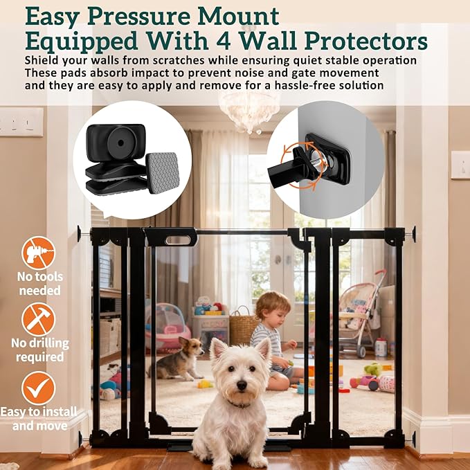 40.5" Extra Tall Clear Acrylic Baby Gate 29.5"-47.2" Wide Pressure Mounted Clear Dog Gate Indoor - No Drill Auto Close, Walk Through Baby Gates for Stair & Doorways & Hallway