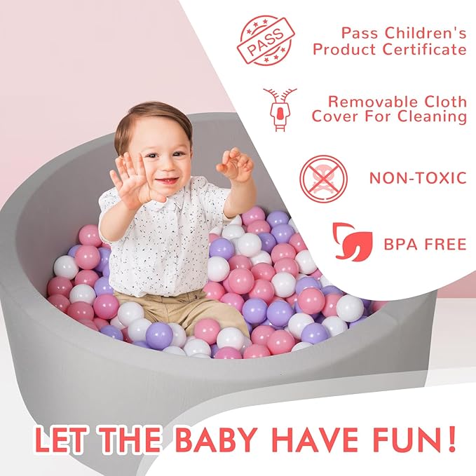 Foam Ball Pit, 35"x 12" Ball Pits for Toddlers, Soft Round Kiddie Baby Ball Pool for Kids, Ideal Gift for Babies Indoor Outdoor Game, Balls Not Included (Grey)