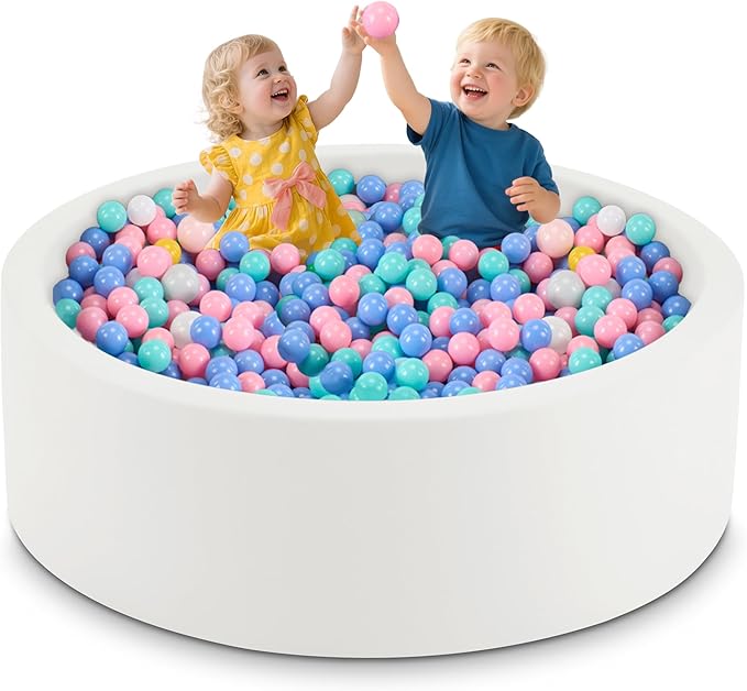 47.2" x 15.7" Foam Ball Pit for Toddlers, Baby Round Balls Pool for Babies 1-3, Kids Play Ball Pits for Boys and Girls, Balls Not Included, White