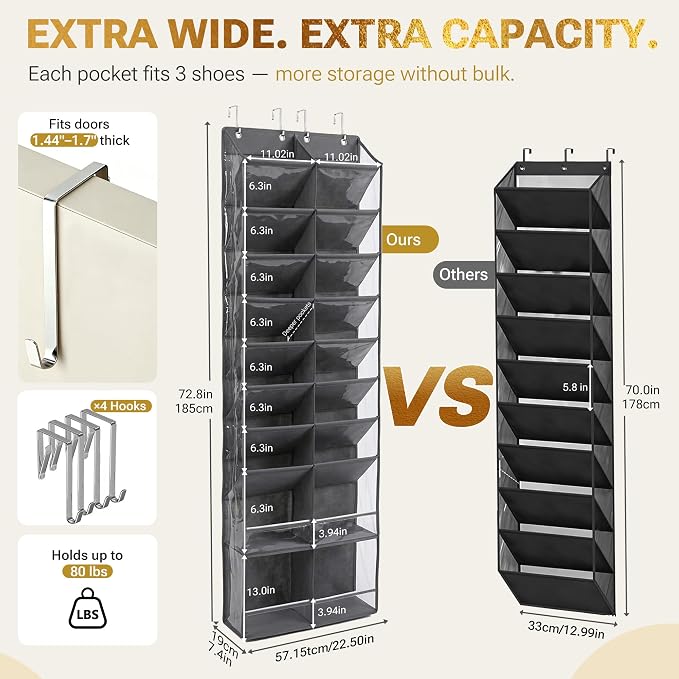 HOMELUX THEORY 10 Tier Hanging Shoe Organizer – Shoe Rack for Closet with Deep Pockets, Shoe Rack for Entryway, Over the Door Shoe Organizer for Closet for Boots & Sneakers (Dark Gray)