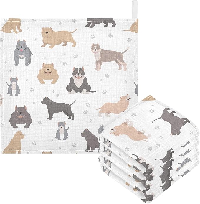 vvfelixl Baby Muslin Washcloths American Bully Dogs Baby Burp Cloths Cotton Baby Face Towel for Newborn Infants Boys Girls Soft and Absorbent 11.8 X 11.8In, 3 Pack