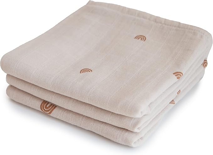 mushie Muslin Baby Cloths | 100% Organic Cotton | 23.5" x 23.5" (Rainbows) 3-Pack