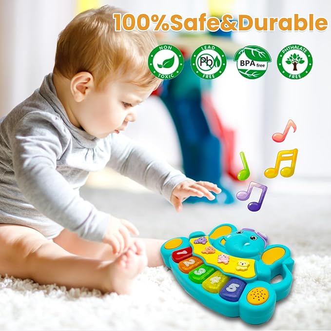 Baby Piano Toy, 6-12 Months Light Up Musical Baby Toys for 0 3 6 9 Months, Early Learning Educational Boys Girls Gifts (Elephant)