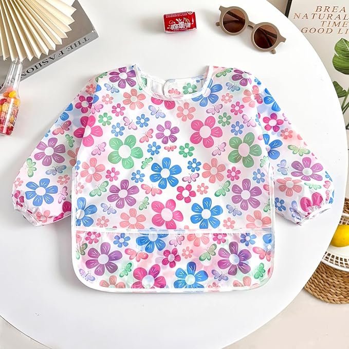 PandaEar 5 Pack Baby Long Sleeve Bibs| Waterproof Full Sleeve Bib for Baby Infant Toddler 6-36 Months