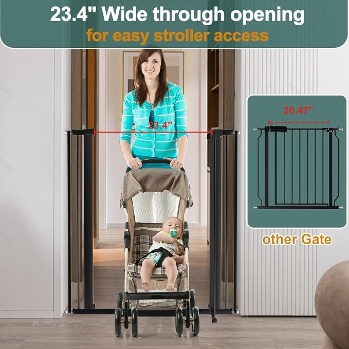 AiWMGL 40.55" Tall, 45.86-53.74 Inch Wide, 1.37" Ultra Narrow Spacing Dog Pet Baby Gate Indoor for Doorway Hallway, Pressure Mounted 46 47 48 49 50 51 52 53 Inches Wide Black