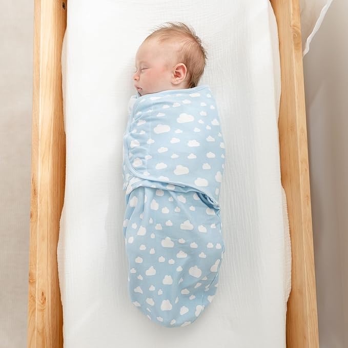 Comfy Cubs Easy Swaddle Blanket, 3 Pack - 100% Cotton Newborn Wrap, Large for 3-6 Months Infants, Breathable and Durable Sleep Sack for Babies - Blue