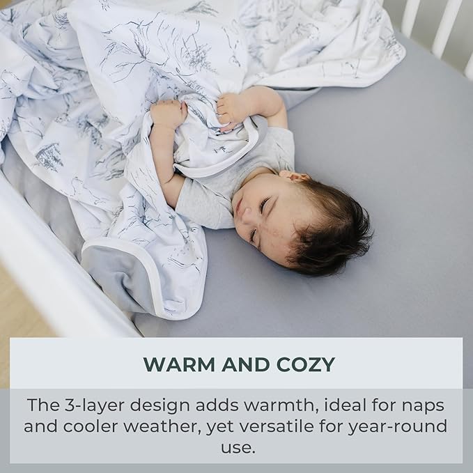 Pobibaby Premium 3-Layer Baby and Toddler Blanket ??Ultra-Soft Cotton Blend, Breathable Baby Blankets for Boys & Girls, 50''x50'' Soft Blanket, Neutral Design (Explore Monochrome)