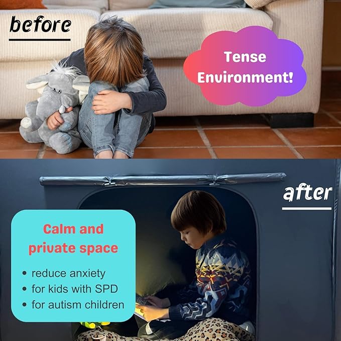 Sensory Tent for Kids with Autism, ADHD, SPD - CPC Certification Large Size 47x47in Calm Corner Helps Children Adults Relax, Reduce Anxiety & Improve Focus - Pop-up Blackout Play Tent