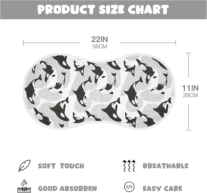 Muslin Burp Cloths for Baby Boys and Girls - 4-Pack Ultra Absorbent Killer Whale Orca Muslin Washcloths, Newborn Towel, Milk Spit Up Rags, Burp Cloth Bib for Unisex, 22 x 11 Inch