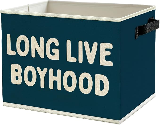 Long Live Boyhood Boys Storage Bins Box with Handles, Blue Pattern Collapsible Basket Organizer for Kids Teen Boy Nursery Room Bedroom Bathroom Playroom Toys Books Clothes