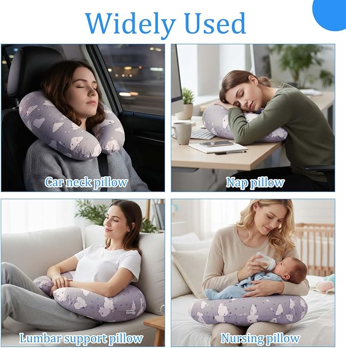 Nursing Pillow, Breast Feeding Pillows for Women, Removable Cotton Cover with Breathable Firm Fill, Baby Feeding Pillow for 0-12 Months, Breastfeeding Pillows, Machine Washable (Clouds)