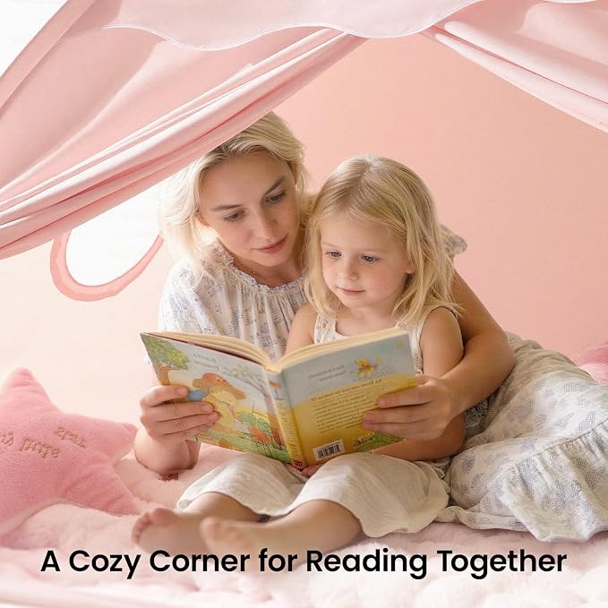 Tiny Land Twin Bed Tent for Kids, Breathable Bed Canopy Tent for Girls & Boys, Pink Play Tent, Easy Setup Washable Sleep Space, Cozy Dream Playhouse Gift, 77" x 40" x 46"