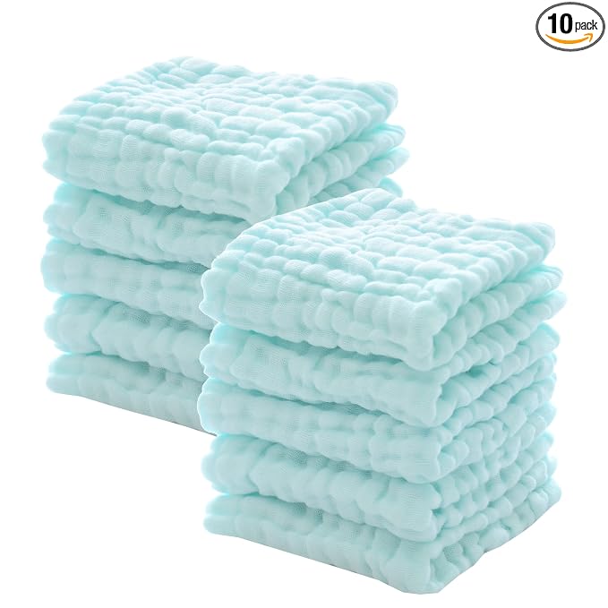 MUKIN Baby Washcloths - Natural Cotton Baby Wipes - Soft Newborn Face Towel for Sensitive Skin - 10 Pack 12x12 inches