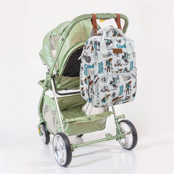 Montana West Wrangler Callie Diaper Bag Backpack with Stroller Straps Western Pattern Multifunction Baby Travel Bag WG2204-91102BG