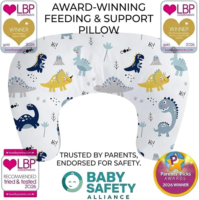 Little Grape Land Ergonomic Nursing Pillow,New Breastfeeding Pillows Support for Mom and Baby,Breathable and Soft with Cute Washable Cover, Multi-Use Feeding Pillow for 0–12 Months, Dinosaur