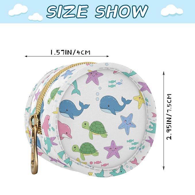 Underwater Dolphins Turtles White Print Pacifier Holder Case with Metal Clip Portable Pacifier Storage Container Box for Travel
