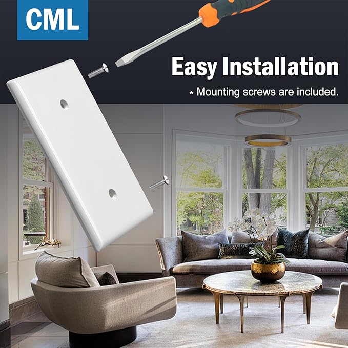CML Oversized Blank Wall Plate, 6 Pack Jumbo Blank Outlet Covers, 1-Gang No Device Switch Plates, Over-Size 3.5??x 5.5?? Impact Resistant, Gloss White, ETL Listed