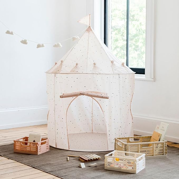 3 Sprouts Kids Play Tent - Sustainable Recycled Fabric ??Fun Spacious Childs Playhouse for Indoor Games for Boys & Girls - Durable Fort Pop Up House for Toddlers & Children Age 3-10 - Terrazzo Beige