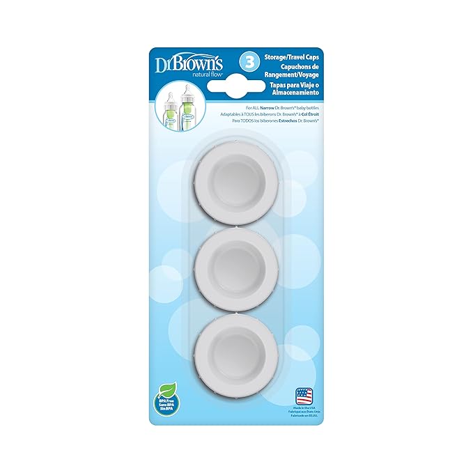 Dr. Brown's Natural Flow Reusable Baby Bottle Vent System and Reservoir Cleaning Bristle Brush & Travel and Storage Baby Bottle Caps for Natural Flow and Options+ Baby Bottles - 3-Pack - Narrow