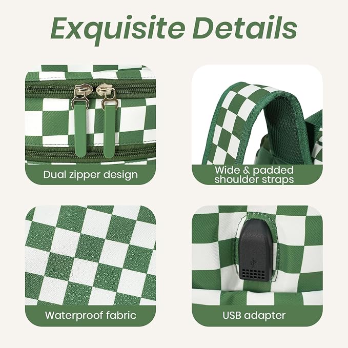 FHELAD Checkered Diaper Bag Backpack with Changing Pad & Stroller Clips, Large Travel Baby Diaper Bag for Newborn Moms, Baby Shower Gifts (Dark Green)