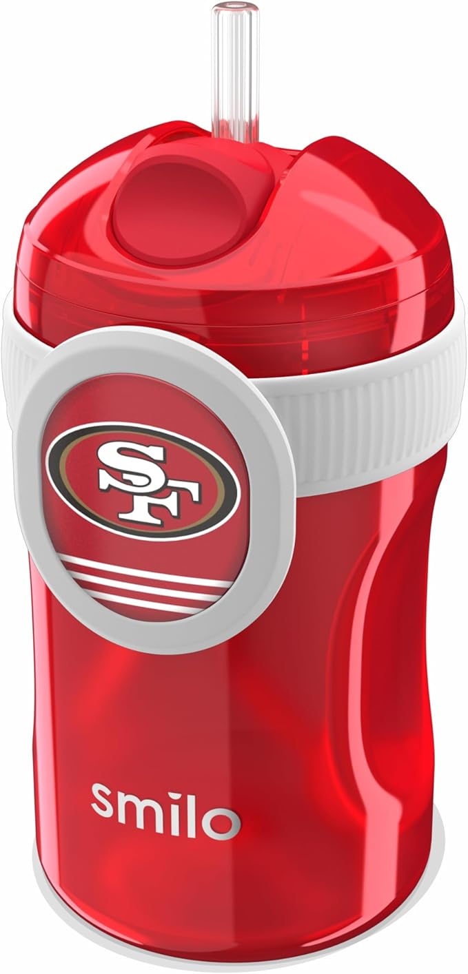 Smilo Straw Cup - San Francisco 49ers Officially Licensed NFL Sippy Cup - Baby and Toddler Cup with Weighted Silicone Straw and 8.5 oz Capacity - BPA-Free