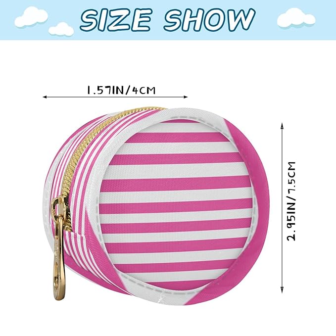 Pacifier Holder with Clip Pacifier Case for Diaper Bag Round Baby Pacifier Pouch Box Bag Portable Hot Pink White Stripes