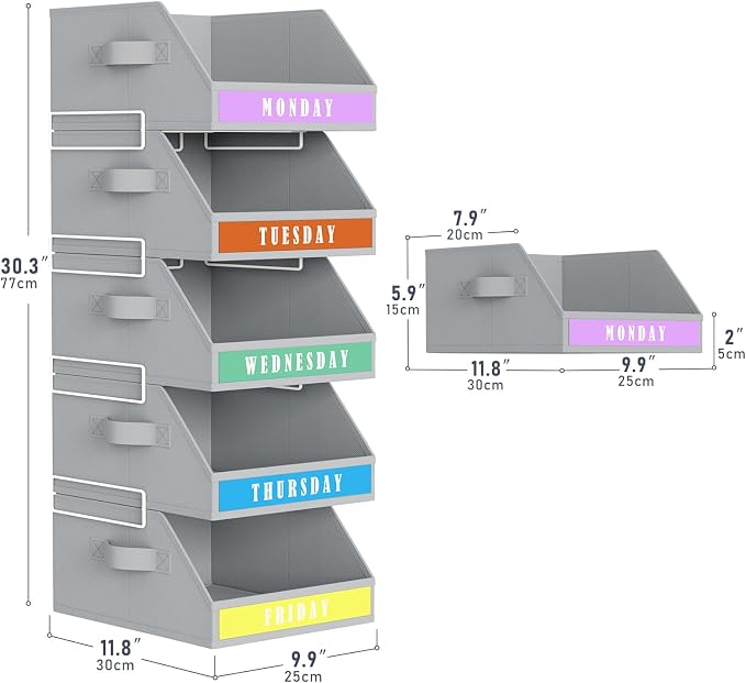 DIMJ Closet Organizers Storage Bins - Clothes Organizer Kids with Weekly Labels & Frame, Stackable Basket Organization, Foldable Shelf Storage Container for Wardrobe Bedroom
