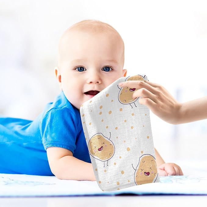 vvfelixl Kawaii Potatoes Baby Burp Cloths Baby Muslin Washcloths for Boys Girls Cotton Baby Face Towel for Newborn Infants Soft and Absorbent 11.8 X 11.8 in, 5 Pack