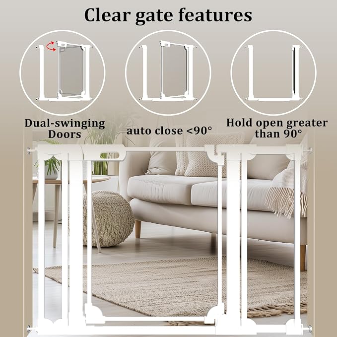 WAOWAO Clear Acrylic 40" Extra Tall Baby Gate for Stairs Modern Design Acrylic Auto Close Pet Gate, 48.42"-57.08" Wide Safety Baby Gate for Doorways,White Clear Dog Gates Indoor, Hallways,Kitchen