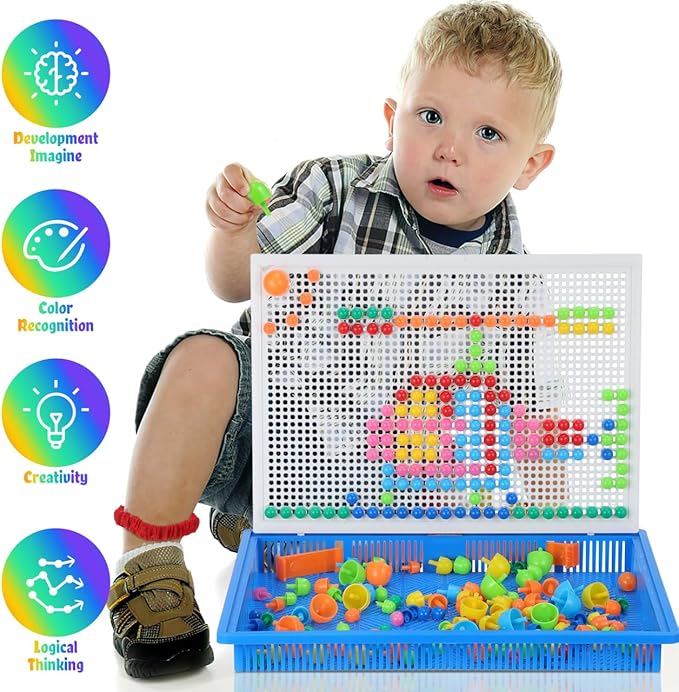 BESPORTBLE 296Pcs Educational Creative Mushroom Nails Puzzle with Fun Pegboard Game for Base Included