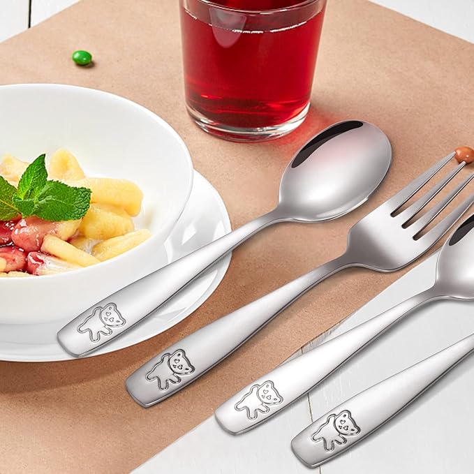 Pimoys 6 Pieces Toddler Utensils Kids Silverware Stainless Steel Toddler Forks and Spoons Set, Metal Children's Safe Flatware Kids Cutlery Set, 3 x Child Forks, 3 x Children Spoons