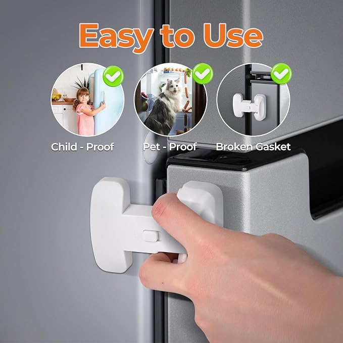 YCT Child Proof Refrigerator Freezer Door Lock Apply to Max 1"(25mm) Sealing Strip for Toddlers and Kids, no Tools Need or Drill (White 1PCS)