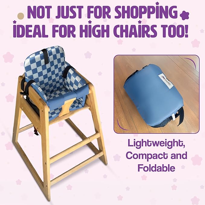 Shopping Cart Seat Cover for Baby, High Chair & Grocery Seat Protector, Padded Chair Covers for Restaurant Seats, Unisex Machine Washable Grocery Cart Liner & Swing Insert ??Blue Checkered